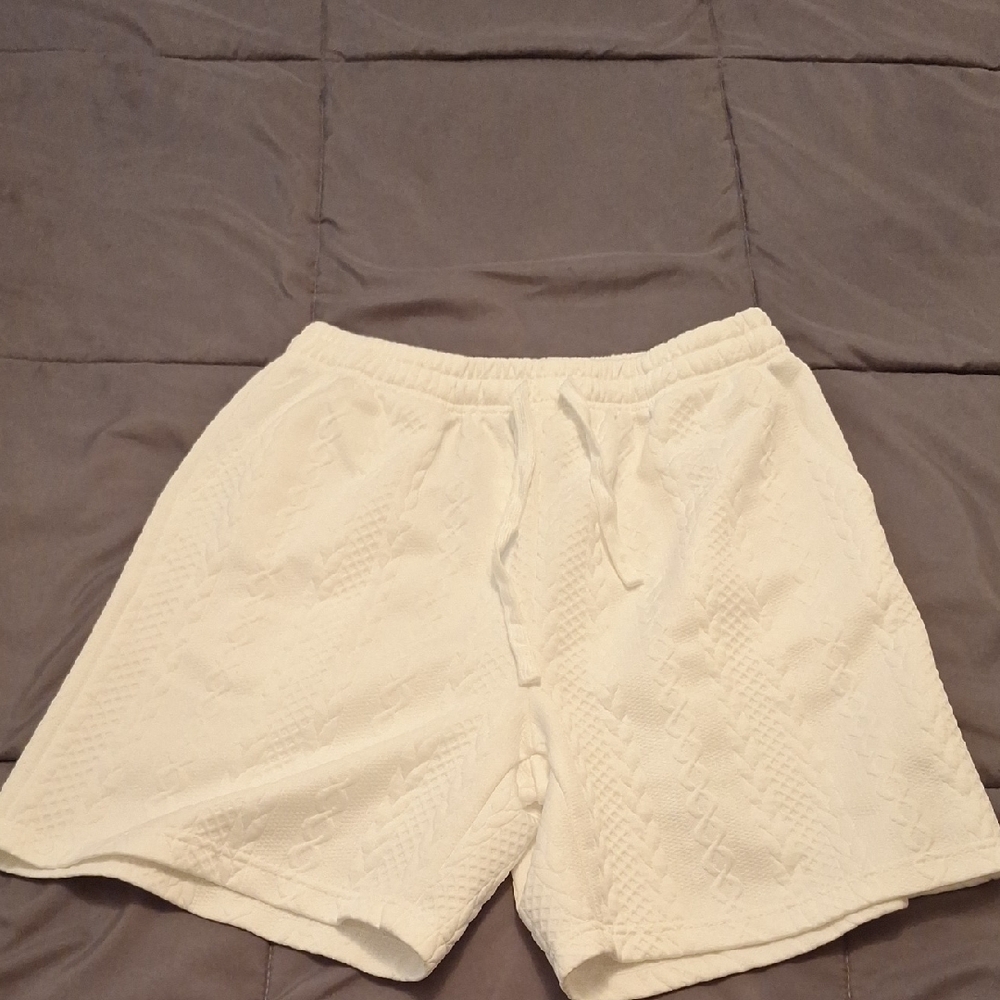 White Textured Shorts
